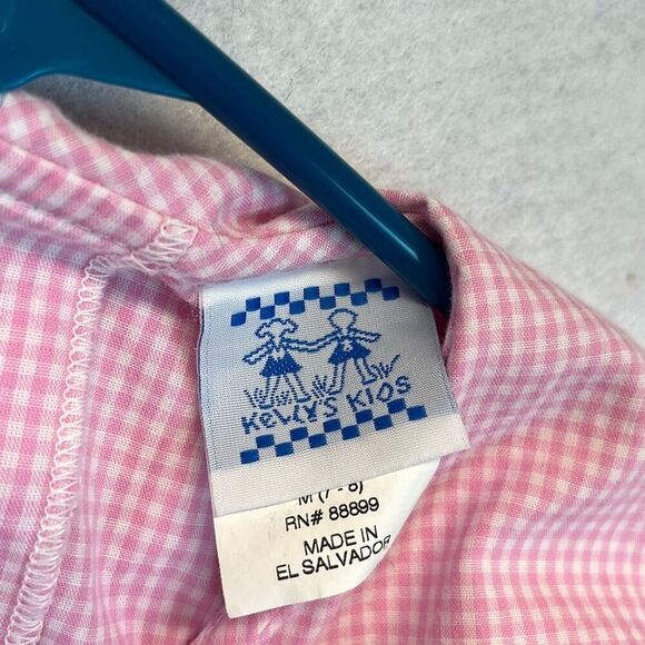 Vtg KELLY'S KIDS Dress Girl 7-8 Pink White Gingham Short Sleeve Peterpan Collar - Picture 5 of 13